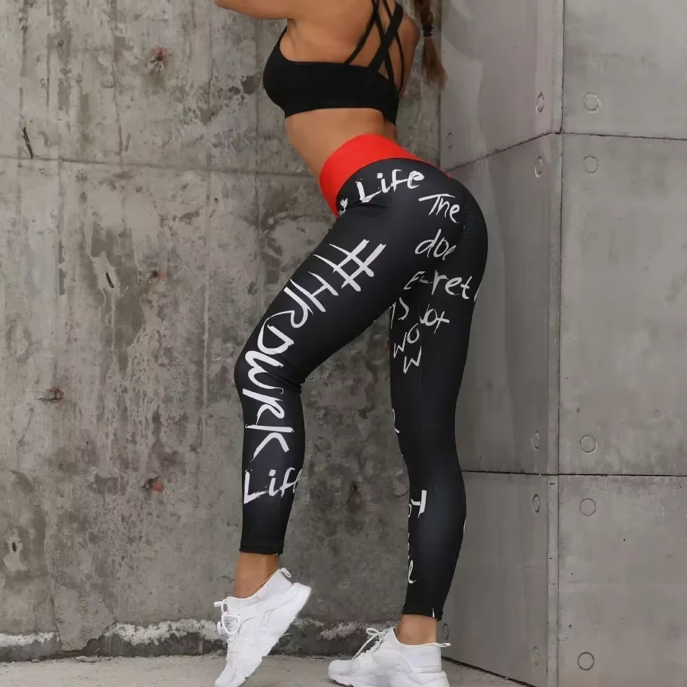 Letter Printed Women Sport Leggings High Waisted Push up Yoga Pants Woman Gym Fitness Running Tights Running Legins