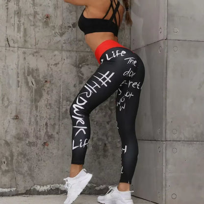Letter Printed Women Sport Leggings High Waisted Push up Yoga Pants Woman Gym Fitness Running Tights Running Legins