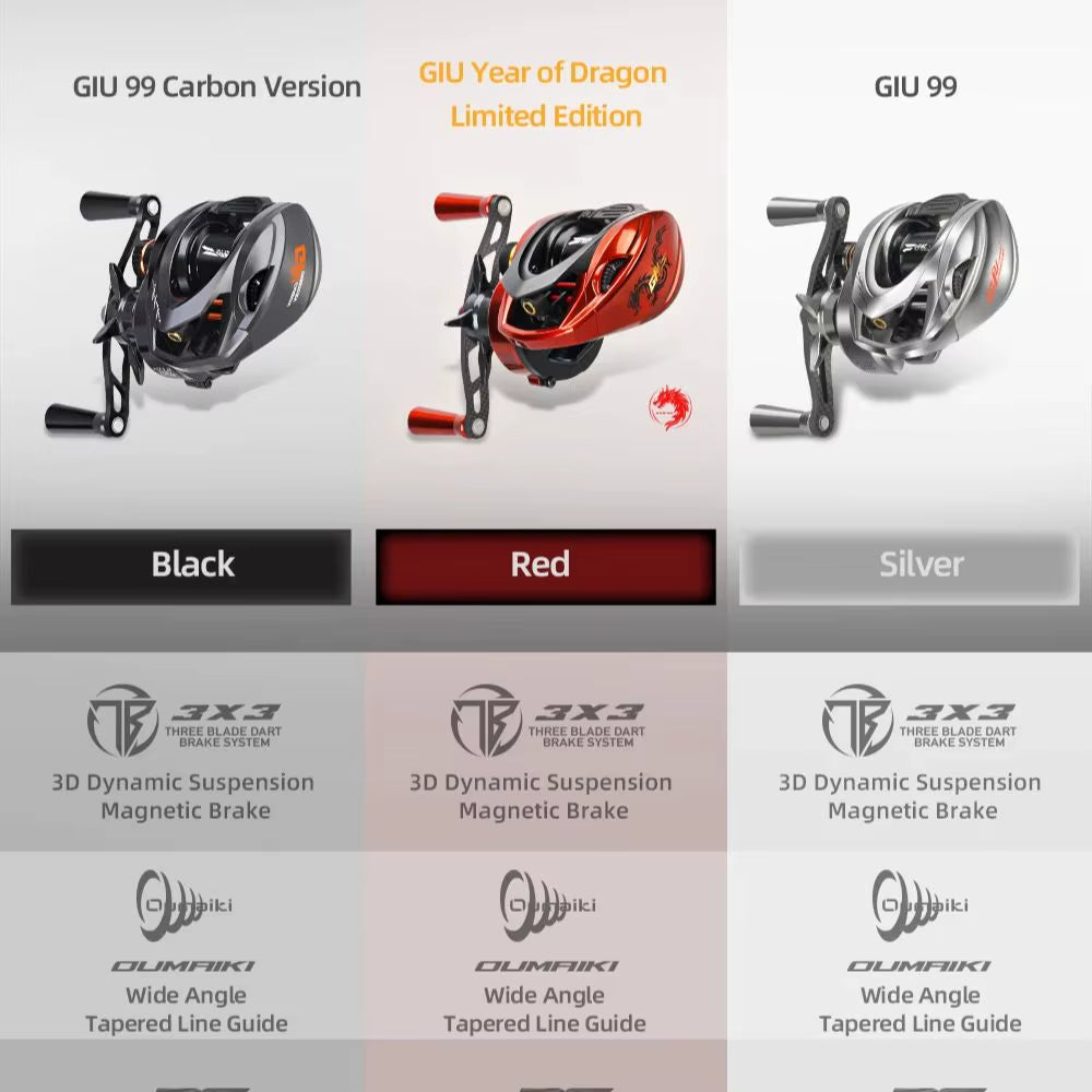Giu 99 Carbon BFS NMB SIC BB 3D Dynamic Suspension Magnetic Brake 8.1:1 Ratio 4KG Drag Power Baitcasting Fishing Reel